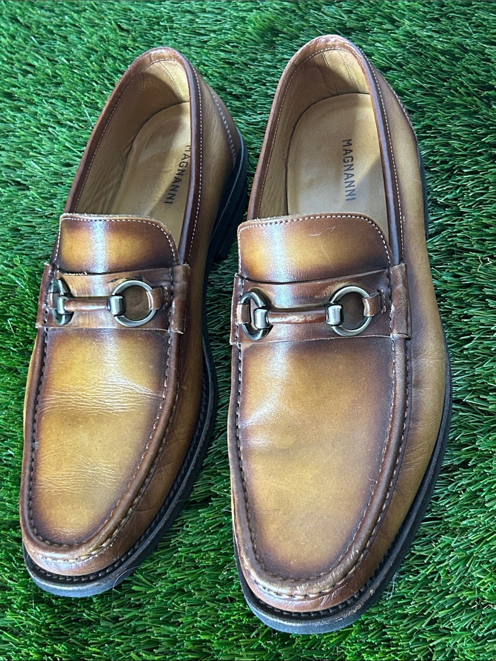 Magnanni Tan Brown Leather Bit Loafers